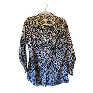 CHICOS Tunic Top Womens Size 1 (US M 8-10) Tan Animal Print Leopard 100% Cotton